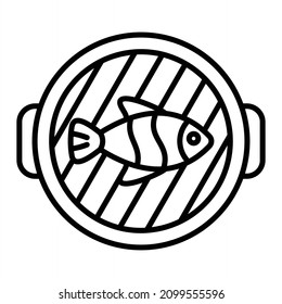 Fish Barbecue Vector Outline Icon Isolated On White Background
