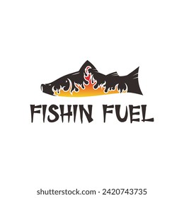 fish barbeque in fire in negative space with logo design