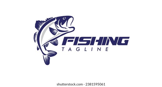 Fish Bass Jump Out of the water fishing angler hobby logo design template for brand business company