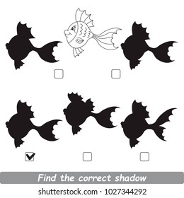 Fish Beautiful Shadow Set to Find the Correct Shadow, the Matching Educational Kid Game to Compare and Connect Objects and Their True Shadows, Simple Gaming Level for Preschool Kids.
