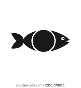 Fish with big empty round frame. Vector template with place for text.