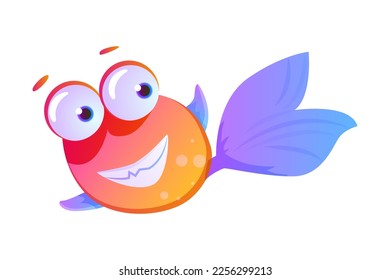 Fish with Big Eyes and Tail as Game Character Vector Illustration