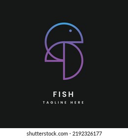 Diseño de logotipo de línea de pescado o de ave, plantilla de diseño moderno minimalista de negocios