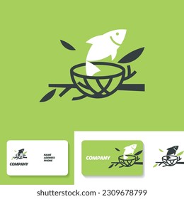 Fish in a bird's nest. Logo design template. Business card template. Vector illustration