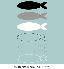 Fish black grey white colour icon set.