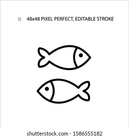 Fish black line simple icon. Icon for web sites and  mobile apps. Editable Stroke. 48x48 Pixel Perfect. 