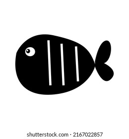 Fisch auf schwarzer Silhouette einzeln auf weißem Hintergrund. Tropisches Unterwasser-Leben Design Element. Pet-Store-Symbol oder -Logo. Sommerklassekunst. Aquarium-Tank. Einfach flacher Cartoon-Stil.