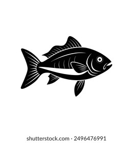 Fish black silhouette vector art, perfect for marine and aquatic-themed designs and illustrations.