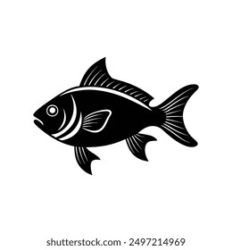 Arte vectorial de silueta negro de pescado, ideal para diseños de temática marina e ilustraciones digitales.