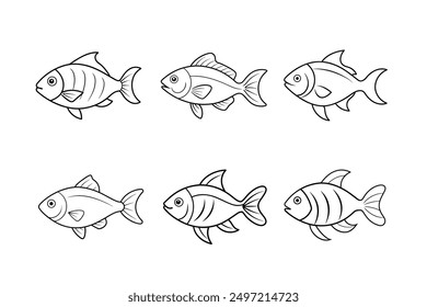 Fish black silhouette vector line art, ideal for aquatic designs and marine-themed illustrations.