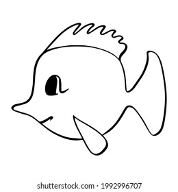 Fish. Black and white outline. Vector image in cartoon style. Children's coloring book.