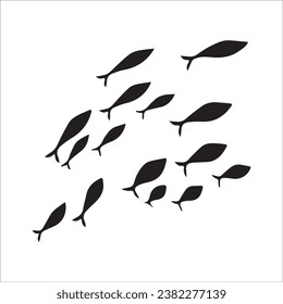 Fish black and white silhouettes set of marine animals, Set of fish characters and silhouette on white background