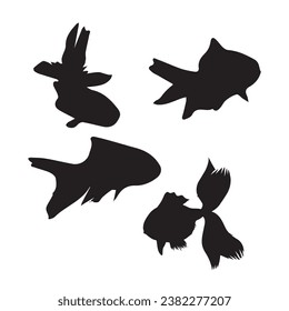 Fish black and white silhouettes set of marine animals, Set of fish characters and silhouette on white background