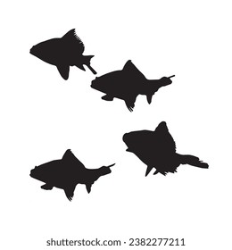 Fish black and white silhouettes set of marine animals, Set of fish characters and silhouette on white background
