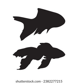 Fish black and white silhouettes set of marine animals, Set of fish characters and silhouette on white background