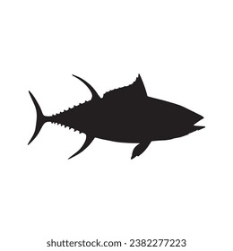 Fish black and white silhouettes set of marine animals, Set of fish characters and silhouette on white background