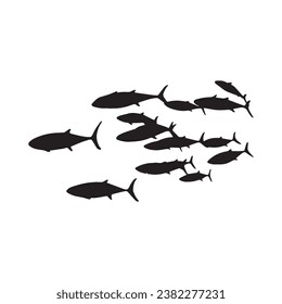 Fish black and white silhouettes set of marine animals, Set of fish characters and silhouette on white background