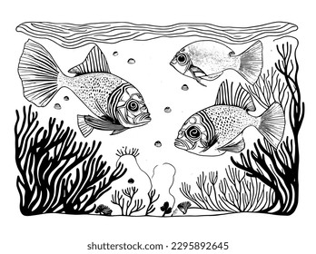 Fish Black White Vector Art