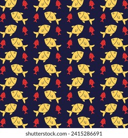 Fish blue background trendy repeating colorful pattern vector illustration
