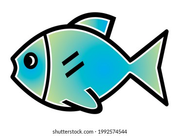 Fish, blue and green colors, vector icon on white background, isolated object
