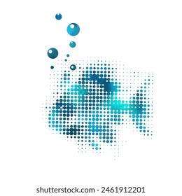 Fish blue halftone dots . Not AI, Vector illustration.