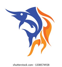  fish, blue marlin with fire logo concept