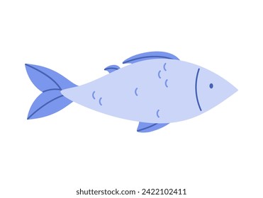 Fish, blue silhouette of sea or river water animal, healthy seafood vector illustration