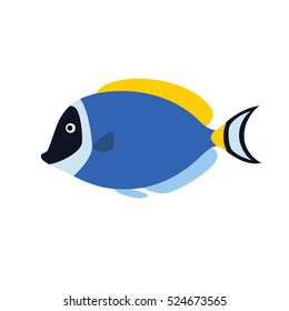 Fish blue surgeon side view. Vector illustration isolated on white background