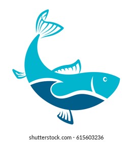 Fish blue symbol for vector