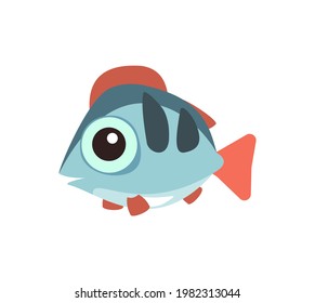 Fish blue. Underwater world. Aquarium or tropical marine. Isolated on white background. Illustration in cartoon style. Flat design. Vector art