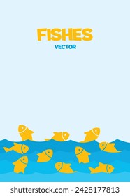 Fish blue wave. Decorative flock of fish. Logo design template. Vector illustration.