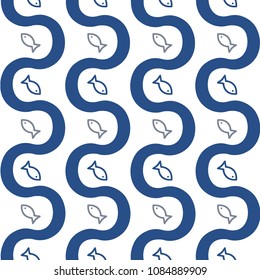 Fish & Blue Wave Pattern. A retro pattern that came into marine theme, you can use this pattern in textile industry or any you want.