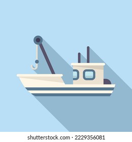 Fish boat net icon flat vector. Sea vessel. Marine fishing