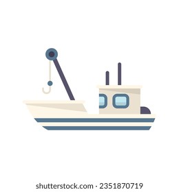 Fish boat net icon flat vector. Sea vessel. Marine fishing isolated