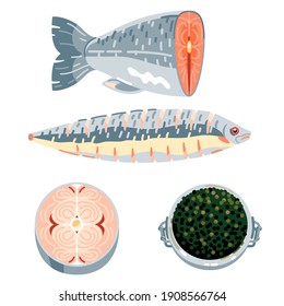 Cuerpo de pescado y caviar, listos para la barbacoa, pescado a la plancha
