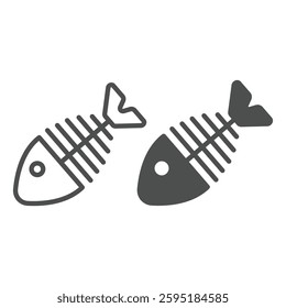 Fish body skeleton line and solid icon, climate change concept. Vector graphics. Dead fish, fishery sign on white background, outline style icon for mobile or web design