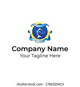 Fish Bone Badge Logo Vector