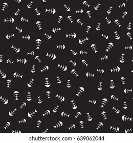 Fish bone black and white seamless pattern