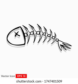 Fish bone cartoon illustration icon character.