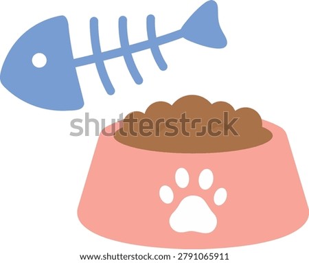 Fish bone and cat food bowl illustration