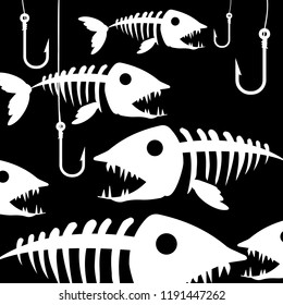 Fish bone or fishbone skeleton flat vector icon for wildlife apps 