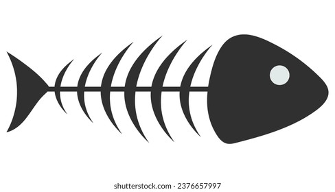 Fish bone or fishbone skeleton flat vector icon.