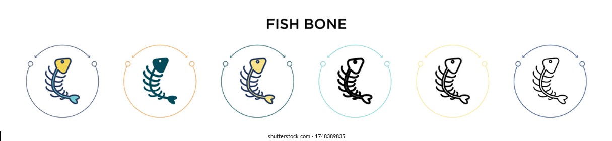 Fish bone icon in filled, thin line, outline and stroke style. Vector illustration of two colored and black fish bone vector icons designs can be used for mobile, ui, web