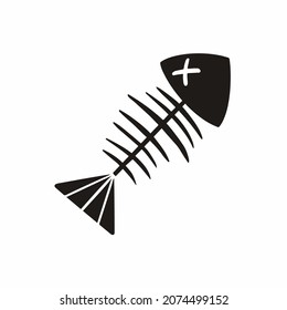Fish Bone Icon Logo Design. Black and White Stencil Flat Vector Illustration on White Background.