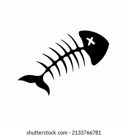 Fish Bone Icon Logo Design. Black and White Stencil Flat Vector Illustration on White Background.