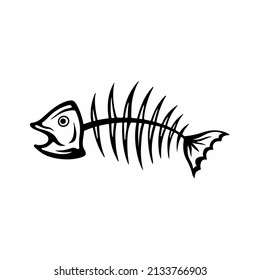 Fish Bone Icon Logo Design. Black and White Stencil Flat Vector Illustration on White Background.