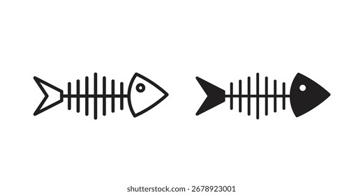 Fish bone icon on white background. icon set in black outline and fill