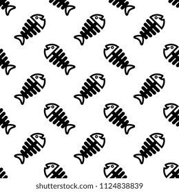 Fish Bone Icon Seamless Pattern Vector Art Illustration