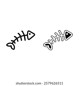 Fish Bone Icon Set | Line, Black and White Vector Illustration