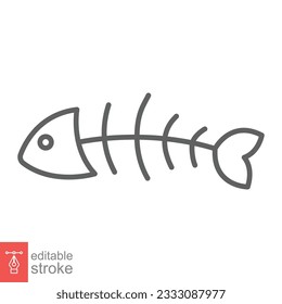 Fish bone icon. Simple outline style. Fishbone skeleton, fish skull, head and tail, animal anatomy concept. Thin line symbol. Vector illustration isolated on white background. Editable stroke EPS 10.